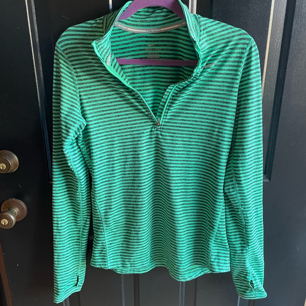Nike Dri-Fit Women’s Small Green Striped Runner Pullover - 1/4 Zip Reflective